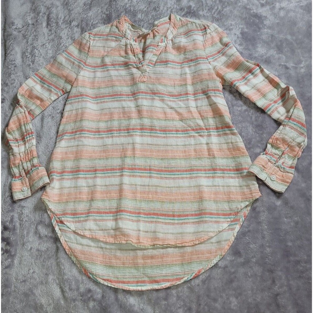 Beach Lunch Lounge Blouse Womens Top XS Stripe Long Sleeve Shirt